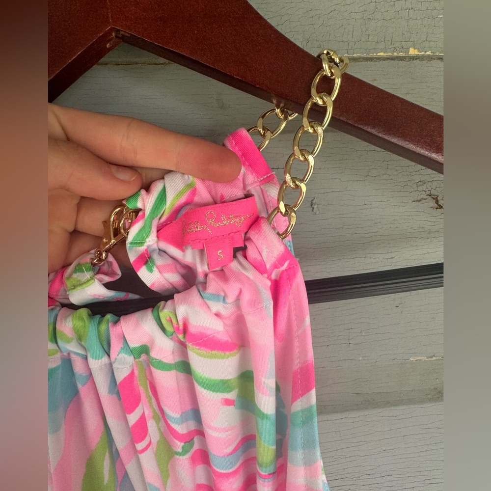 Lily Pulitzer Bowen Multi Croc My World Halter Top Gold Chain Pink Green Blue SM - Picture 4 of 5